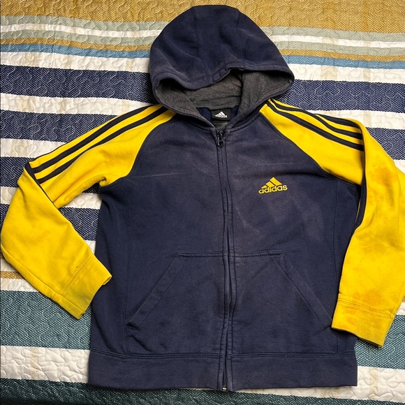 Adidas Kids Hoodie in Navy and Yellow 14-16 see pics for stains but still cool! - Picture 1 of 16